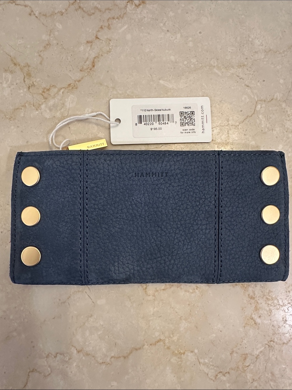 Hammitt Navy Nubuck Suede Leather Bill/Card Holder with Gold Studs